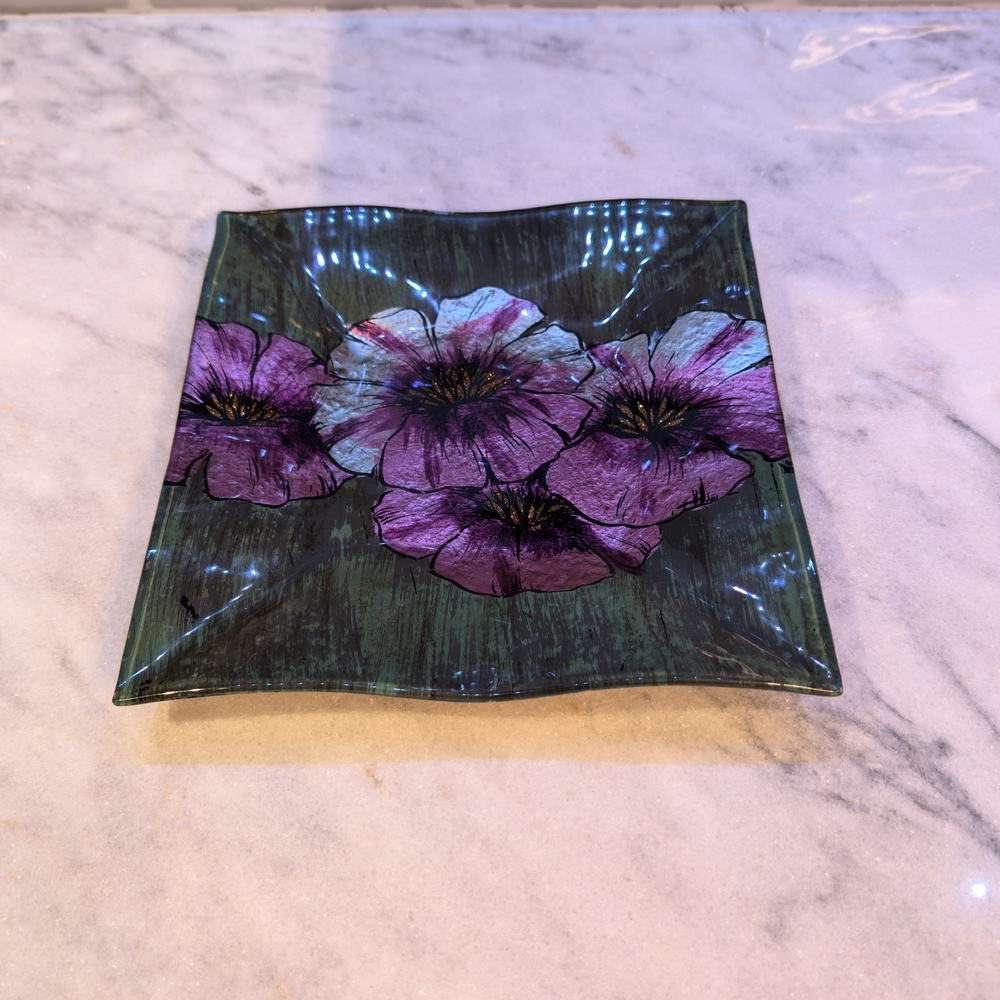 Floral Glass Art Plate